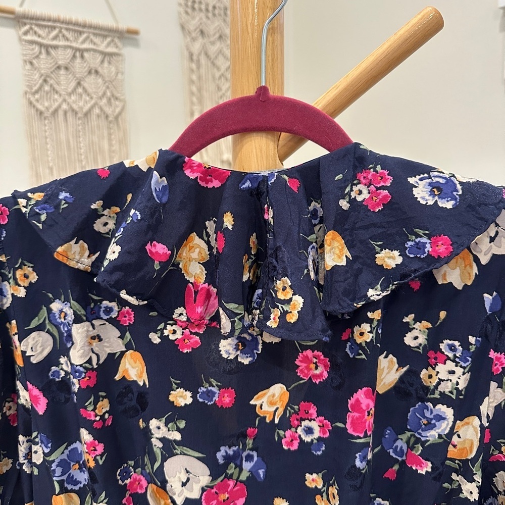 Lauren Ralph Lauren Floral Wrap Blouse Navy Size Small Petite - Picture 6 of 7